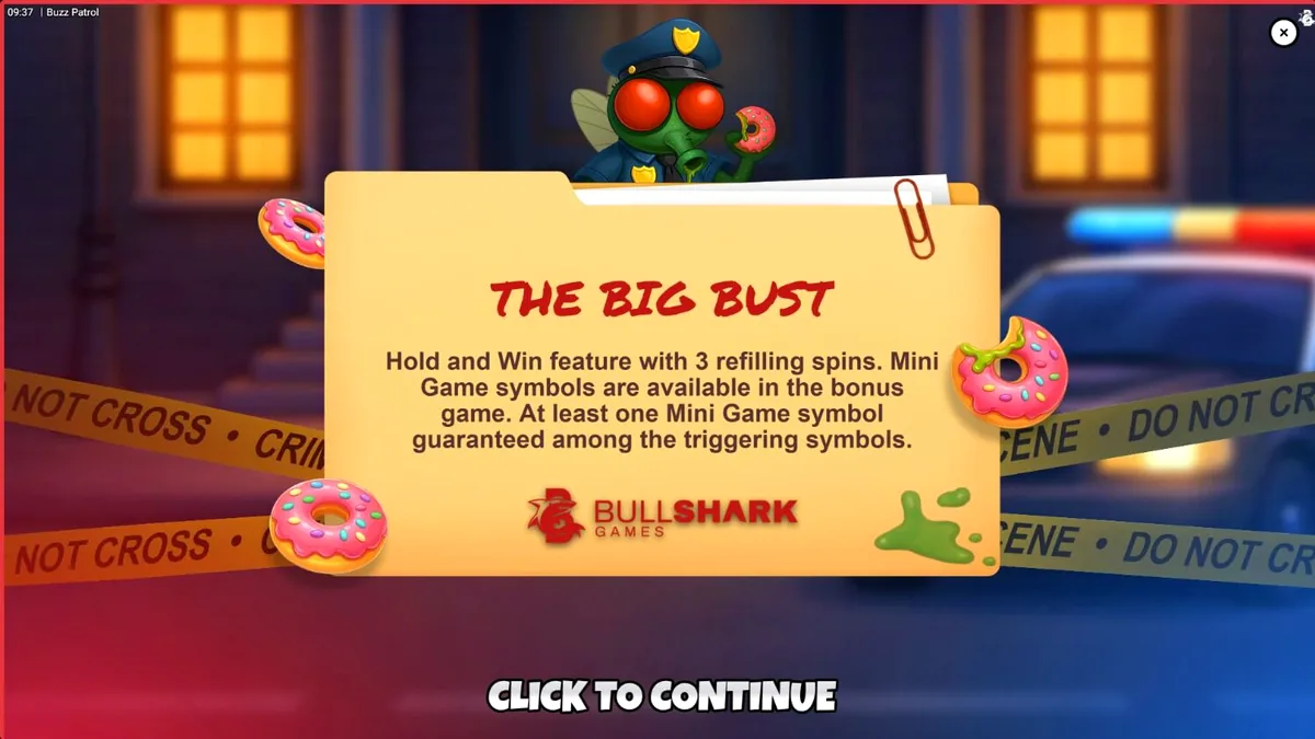 Buzz Patrol স্লট গেমের রঙিন এবং কার্টুনধর্মী ইন্টারফেস